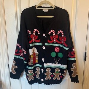 The Sweater Loft Heavyweight Cardigan Sweater Christmas Candy Cane Buttons 2X